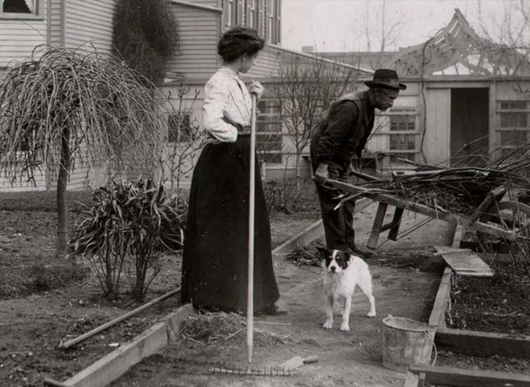 Cleaning up the yard in Spring c.1900-05 by Jeanette Bernard.JPG