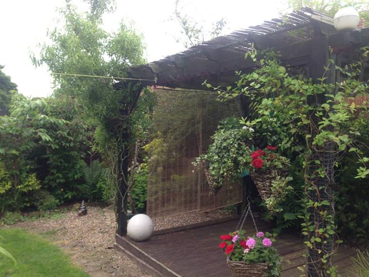 Bamboo blinds around pergola for privacy and shade in the summer