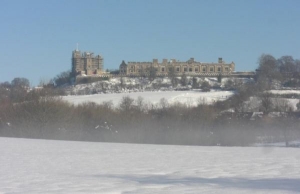 Bolsover Castle under snow haze
