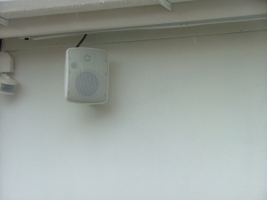 White speaker outside